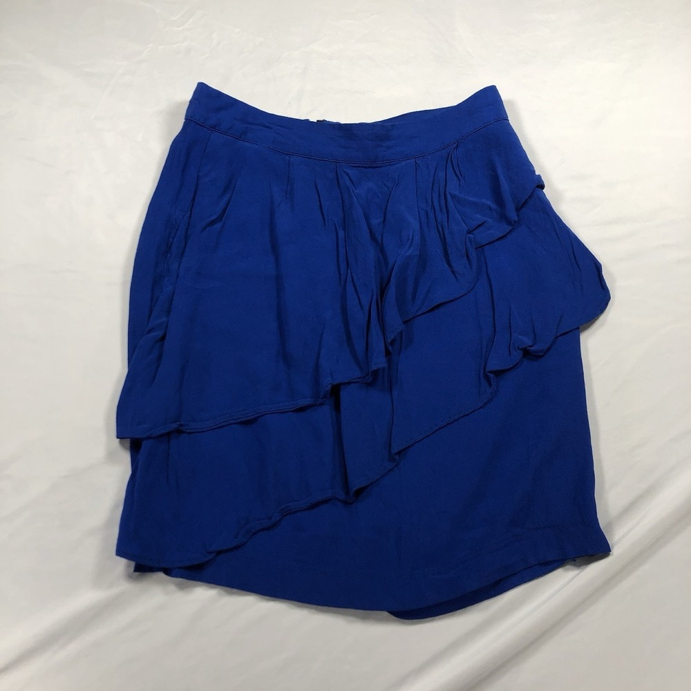 Vintage Forever 21 Y2K Royal Blue Asymmetric Tiered Ruffle Mini Skirt S/P Small